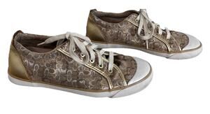 Coach Barrett C Monogram Low Top Sneakers Womens 10B Gold Silver Bronze Metallic